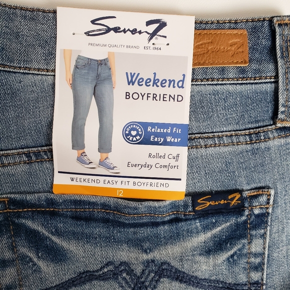 Seven7 Womens Weekend Easy Fit Boyfriend Jeans High Rise Rolled Cuffs Size 12 - Picture 5 of 15